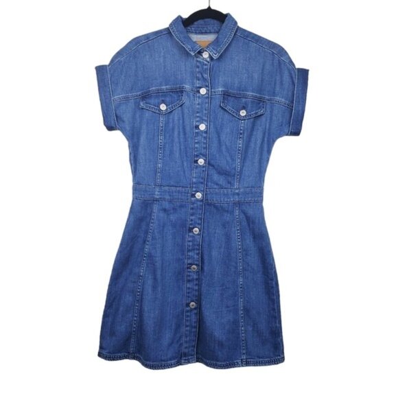 American Eagle Womens Blue Denim Button Front Mini Shirt Dress Size S NWT - Picture 4 of 6